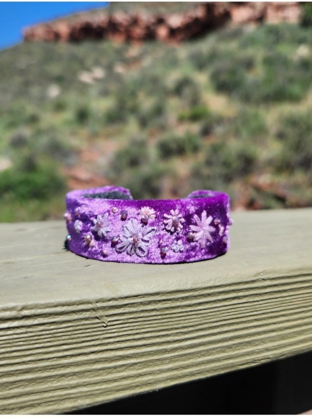 Purple Velvet Hand Embroidered Bracelet